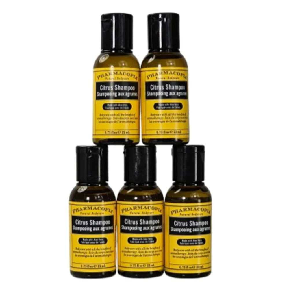 Set of 5 Pharmacopia Citrus Shampoo Vera Aromatherapy 0.75 Fl Oz Travel Bottle